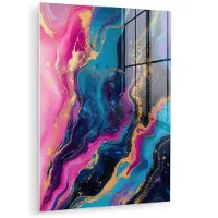 MuchoWow Glasschilderij 90x120 cm - Schilderij acrylglas - Marmer - Modern - Goud - Foto op glas - Muurdecoratie woonkamer - Wanddecoratie slaapkamer - Schilderijen