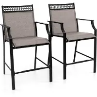 Costway Set van 2 tuinstoelen, hoge terrasstoelen, balkonstoelen met sneldrogende stof en metalen frame, outdoorstoelen, belastbaar tot 180 kg, voor tuin, balkon, zwembad (koffie)