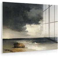 MuchoWow Glasschilderij 160x120 cm - Schilderij acrylglas - Kust - Golven - Rots - Storm - Foto op glas - Muurdecoratie woonkamer - Wanddecoratie slaapkamer - Schilderijen