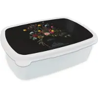 MuchoWow Broodtrommel Wit - Lunchbox Klassiek - Vaas - Boeket - Bloemen - Brooddoos 18x12x6 cm - Brood lunch box - Broodtrommels voor kinderen en volwassenen