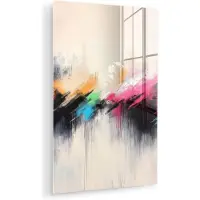 MuchoWow Glasschilderij 60x90 cm - Schilderij acrylglas - Dynamisch - Abstract - Kleurrijk - Zwart - Foto op glas - Muurdecoratie woonkamer - Wanddecoratie slaapkamer - Schilderijen