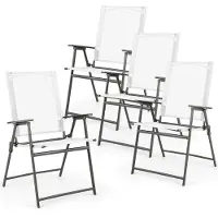 Costway Set van 4 tuinstoelen, klapstoelen met weerbestendige stof, balkonstoelen met armleuningen, terrasstoelen voor tuin, terras, balkon, wit