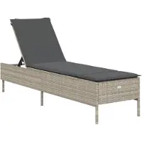 The Living Store Ligbed - Ligbedden - Tuinstoel - Tuinmeubel - Ligbed met kussen poly rattan lichtgrijs