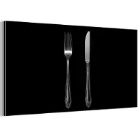 MuchoWow Aluminium schilderij 160x80 cm - Wanddecoratie metaal - Vork - Mes - Zilver - Metalen muurdecoratie woonkamer - Decoratie industrieel - Foto op dibond - Industriële accessoires slaapkamer