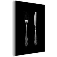 MuchoWow Aluminium schilderij 60x80 cm - Wanddecoratie metaal - Vork - Mes - Zilver - Metalen muurdecoratie woonkamer - Decoratie industrieel - Foto op dibond - Industriële accessoires slaapkamer