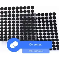 WDMT Supersterke zelfklevende klittenband rondjes - set van 100 stuks (duo) - Haak en lus - ø 20 mm - Zwart