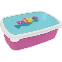 MuchoWow Broodtrommel Roze - Lunchbox Blauw - Snoep - Regenboog - Brooddoos 18x12x6 cm - Brood lunch box - Broodtrommels voor kinderen en volwassenen