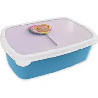 MuchoWow Broodtrommel Blauw - Lunchbox Hart - Lolly - Snoep - Brooddoos 18x12x6 cm - Brood lunch box - Broodtrommels voor kinderen en volwassenen