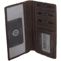 Oi Hunter bruin lederen Creditcardhouder met ruimte voor biljetten lang model / plat lederen pasjesmapje lang / dunne verticale pasjes etui met zichtvak / RFID SAFE / bruin leer / 414H