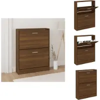 vidaXL - Schoenenkast - 59x17x81 - cm - bewerkt - hout - bruin - eikenkleur
