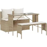 vidaXL 3-delige Tuinset met kussens poly rattan beige