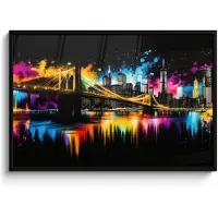 PosterMonkey Poster in lijst - Fotolijst 120x80 cm - Posters - Skyline - Brug - Verlichting - Kleuren - Posterlijst zwart - Decoratie - Wanddecoratie woonkamer - Muurdecoratie slaapkamer