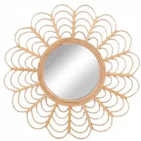 Natural Living Wandspiegel bohemian bloem - rond - bruin - hout - Dia 51cm