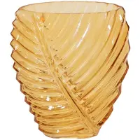 Mega Collections Bloemenvaas Leafy - oranje - glas - blader relief - 11 x 21 cm