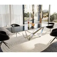 DELIFE Eetkamertafel Edge 300x100 Glas smelten rokerig zwart 3D-Relief spider vlak staal RVS