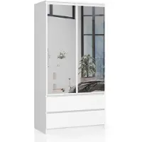 Akord Kledingkast S90 met Spiegel 2 Deuren en 2 Lades / Furniture Factory / Wit / 90 x 180 x 51 cm