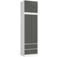 Akord Kledingkast STAR S60 met Opzetstuk, 2 Deuren en 2 Lades / Furniture Factory / Wit - Grafietgrijs / 60 x 234 x 51 cm