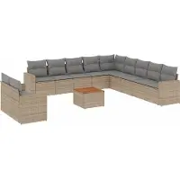 vidaXL 12-delige Loungeset met kussens poly rattan gemengd beige