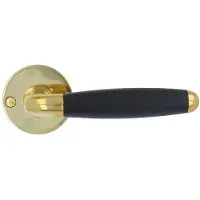 Online Deurbeslagshop Deurklink Ton Model messing ongelakt/ebbenhout op Rond rozet