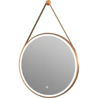 Guido Gusto Ronde badkamerspiegel Tavi met ijzeren band mat rose goud met verwarming, LED verlichting en touch sensor 60x60cm