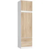 Akord Kledingkast STAR S60 met Opzetstuk, 2 Deuren en 2 Lades / Furniture Factory / Wit – Sonoma Eik / 60 x 234 x 51 cm