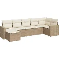 vidaXL 7-delige Loungeset met kussens poly rattan beige