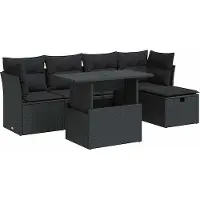 vidaXL 6-delige Loungeset met kussens poly rattan zwart