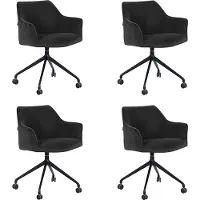 Bronx71 Eetkamerstoel met wieltjes Quinn zwart velvet - Eetkamerstoelen set van 4 - stoel