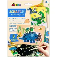 Avenir Scratch Art Wenskaarten - Dinos - Met Enveloppen - 3 Stuks - 3 Jaar