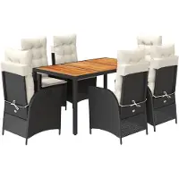 vidaXL 7-delige Tuinset met kussens poly rattan zwart