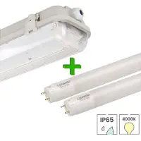 Lybardo LED TL dubbel armatuur IP65 inclusief 2 x LED TL buis 7.6 Watt Nano Eco-Light 60 cm 4000K (natuur wit)