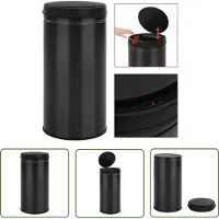 The Living Store Sensoren - Prullenbak - Prullenbak met automatische sensor 70 L koolstofstaal zwart - Automaat - Staal - Zwart