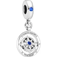 Pandora Moments Draaiend Kompas Hangende Bedel - Blauw & Zilver