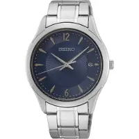 Seiko quartz zilver heren horloge met blauwe wijzerplaat & roestvrij stalen band