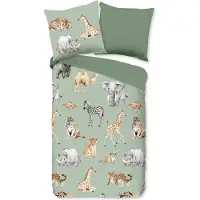 Muller Textil Pure Kinderdekbedovertrek "Safari" - Groen - (135x200 cm) - 100% Polyester