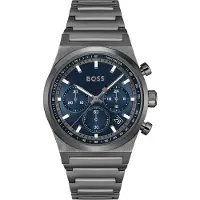 BOSS Grijs vernist chronograaf horloge met blauwe wijzerplaat