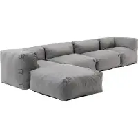 Oviala - Modulaire hoekbank met 2 fauteuils 2 hoekstukken en 1 grijze poef - Mixi