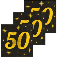 Paper Dreams Paperdreams Verjaardag of Abraham/Sarah-feest servetten - leeftijd 50 jaar - 48x stuks - zwart/goud - 33 x 33 cm