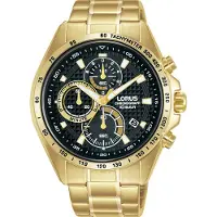 Lorus quartz goud heren horloge met zwarte wijzerplaat & roestvrij stalen band