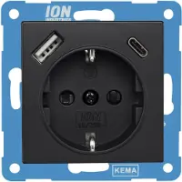 iON V1/j1 inbouw contactdoos zwart 1-voudig randaarde usb a/c