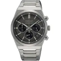 Seiko Muut chronograph quartz zilver heren horloge met zwarte wijzerplaat & roestvrij stalen band