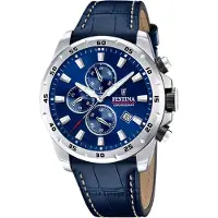 Festina timeless chrono quartz blauw heren horloge met blauwe wijzerplaat & leren band