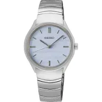 Seiko quartz zilver dames horloge met blauwe wijzerplaat & roestvrij stalen band