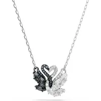 Swarovski Ketting 'Swan' zwart / zilver / wit