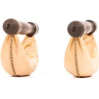 Nohrd Swing Dumbbells Walnoot 2kg Natuur – Set van 2 Halters – Echt Leren Gewichtszak – Ergonomische Walnoothouten Handgrepen – Voor Krachttraining & Functionele Training