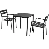 Oviala - Vierkante terrastafel (70 x 70cm) en 2 zwarte fauteuils - Almada