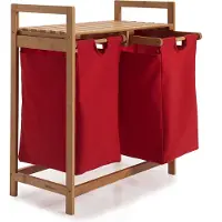 Lumaland Wasmand van bamboe - met 2 uitschuifbare waszakken - 60 L - Rood