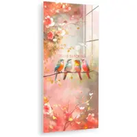 MuchoWow Glasschilderij 60x120 cm - Schilderij acrylglas - Vogels - Tak - Quote - Roze - Foto op glas - Muurdecoratie woonkamer - Wanddecoratie slaapkamer - Schilderijen