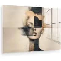 MuchoWow Glasschilderij 150x100 cm - Schilderij acrylglas - Goud - Vrouw - Rechthoeken - Foto op glas - Muurdecoratie woonkamer - Wanddecoratie slaapkamer - Schilderijen