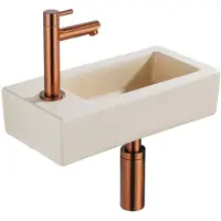 Qeramiq Fuente fonteinset – 37.5x18.5x9 cm – keramiek beige – kraangat links – geborsteld koperen kraan SW1122452/SW799405/SW799403/SW970033